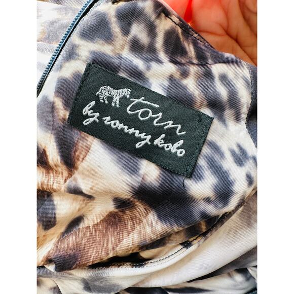 Torn by Ronny Kobo Black White Brown Animal Print Long Sleeve Bodycon Dress S - Picture 8 of 12
